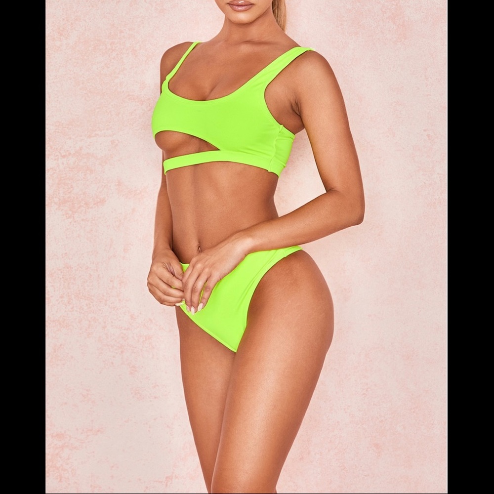 Asymmetrical cutout cheeky bikini set green Aug sale